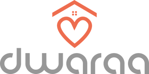 Dwaraa logo — the word dwaraa beside a house roof drawn over a heart